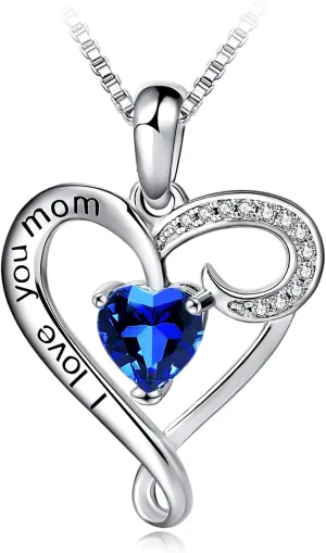 Long Way Mother's Birthday Gift I Love You Mom S925 Sterling Silver Heart Pendant Necklace
