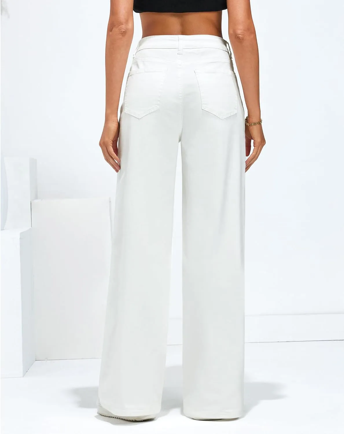 LookbookStore Wide Leg Jeans for Women High Waisted Stretchy Denim Jeans Fashion Baggy Trouser Jean Pants with Pockets