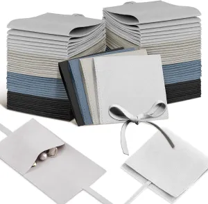 Lothee 40 Pcs Microfiber Jewelry Pouch 8x8 cm Jewelry Packaging Luxury Small Gift Bags Bow Tie Microfiber Bag for Bracelet Necklace Packaging,Envelope Style with String and Divider(Mix Color)