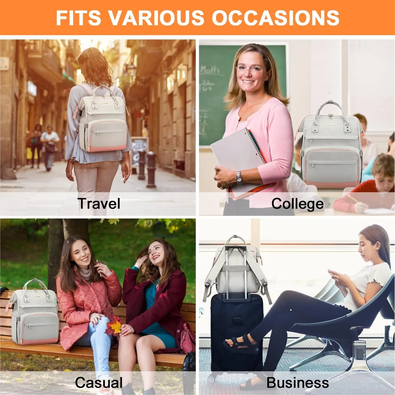 LOVEVOOK Laptop Backpack for Women Fashion Travel Backpack Purse 15.6 Inch Large Capacity Work Backpack Nurse Teacher Bag with USB Port