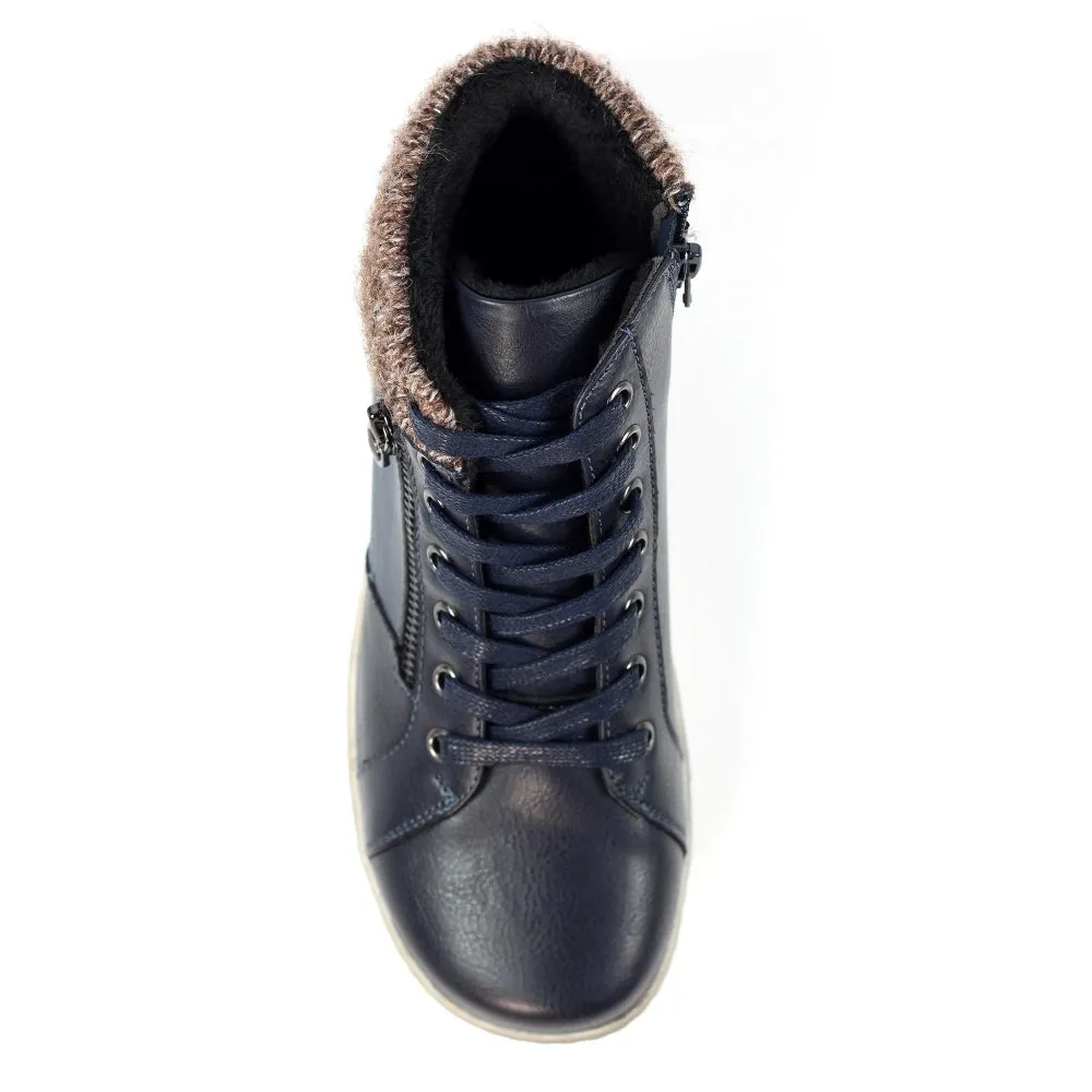 Lunar Bevin Women's Waterproof Lace Up/Zip Ankle Boot Navy