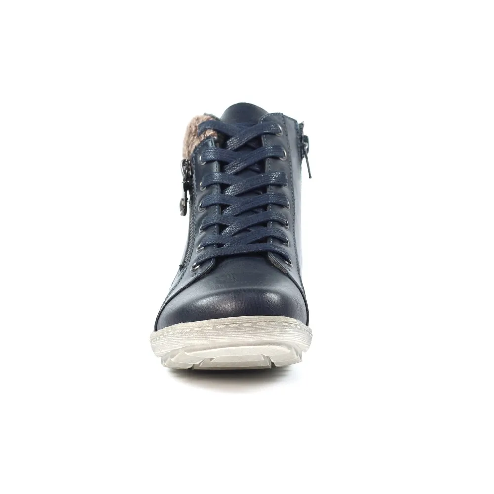 Lunar Bevin Women's Waterproof Lace Up/Zip Ankle Boot Navy