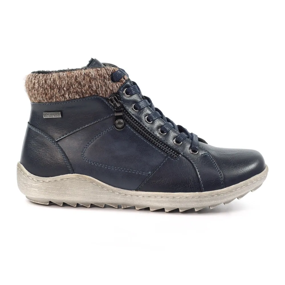 Lunar Bevin Women's Waterproof Lace Up/Zip Ankle Boot Navy