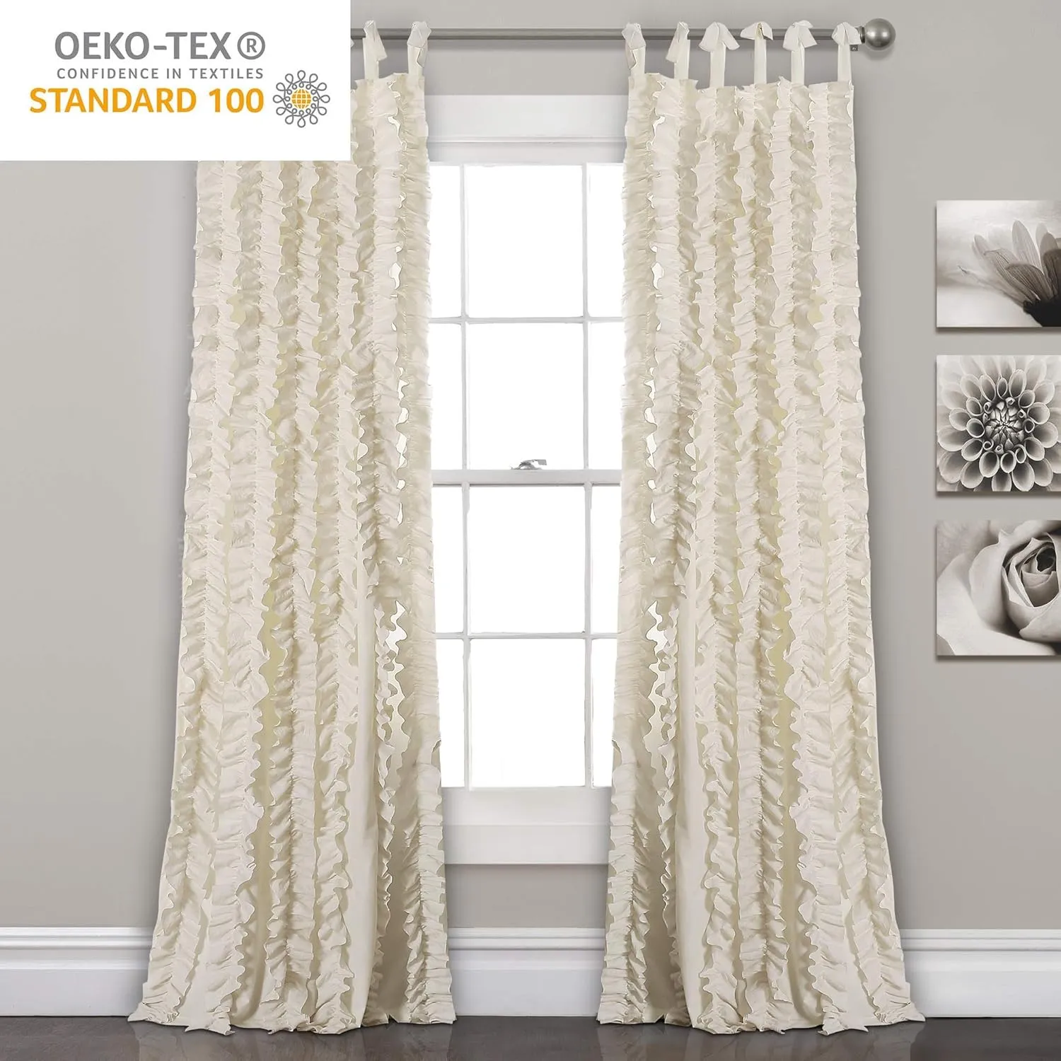 Lush Decor, Ivory Sophia Ruffle Curtain | Textured Window Panel Set for Living, Dining Room, Bedroom (Pair), 84” x 40, 84" x 40" 16T002476