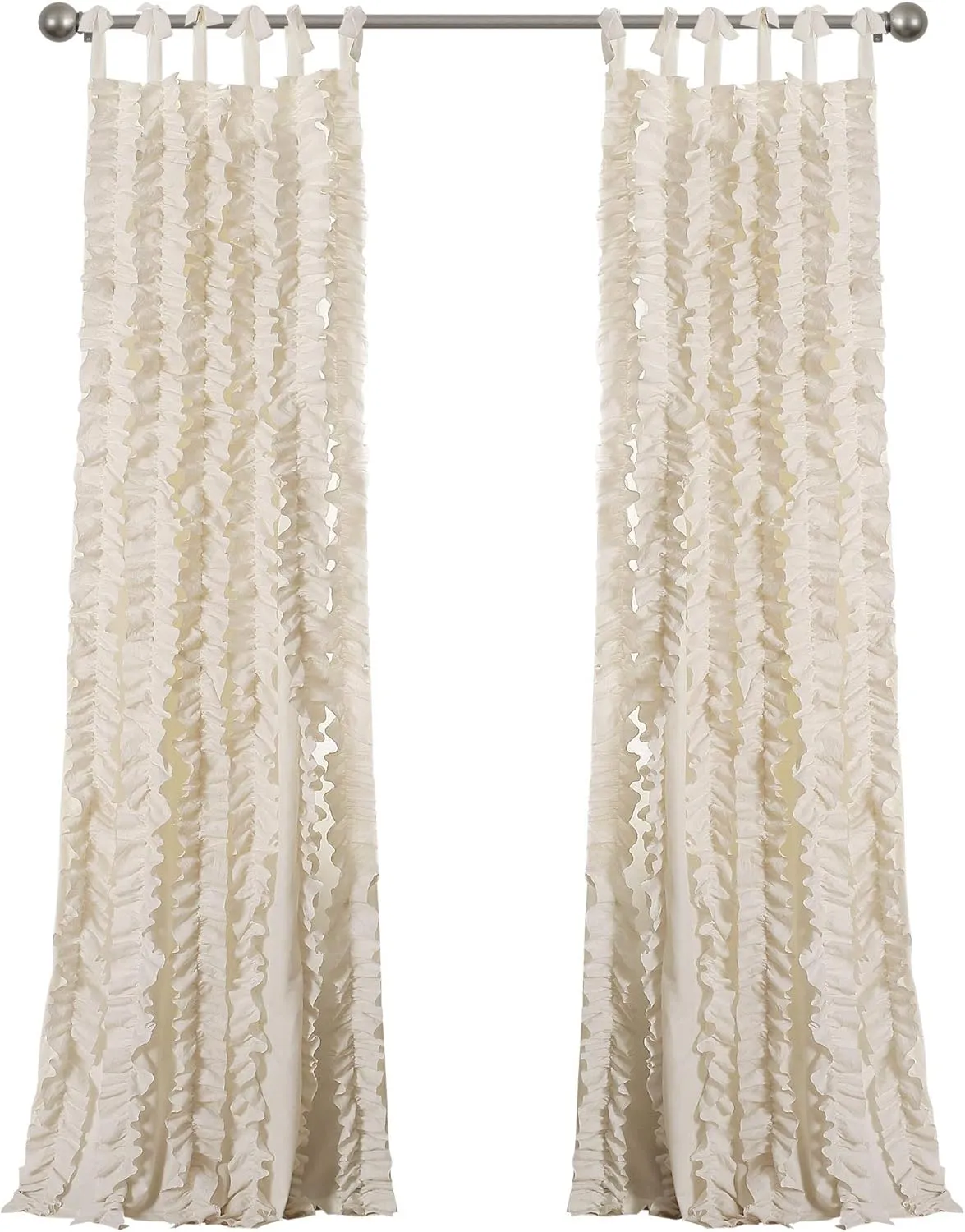 Lush Decor, Ivory Sophia Ruffle Curtain | Textured Window Panel Set for Living, Dining Room, Bedroom (Pair), 84” x 40, 84" x 40" 16T002476