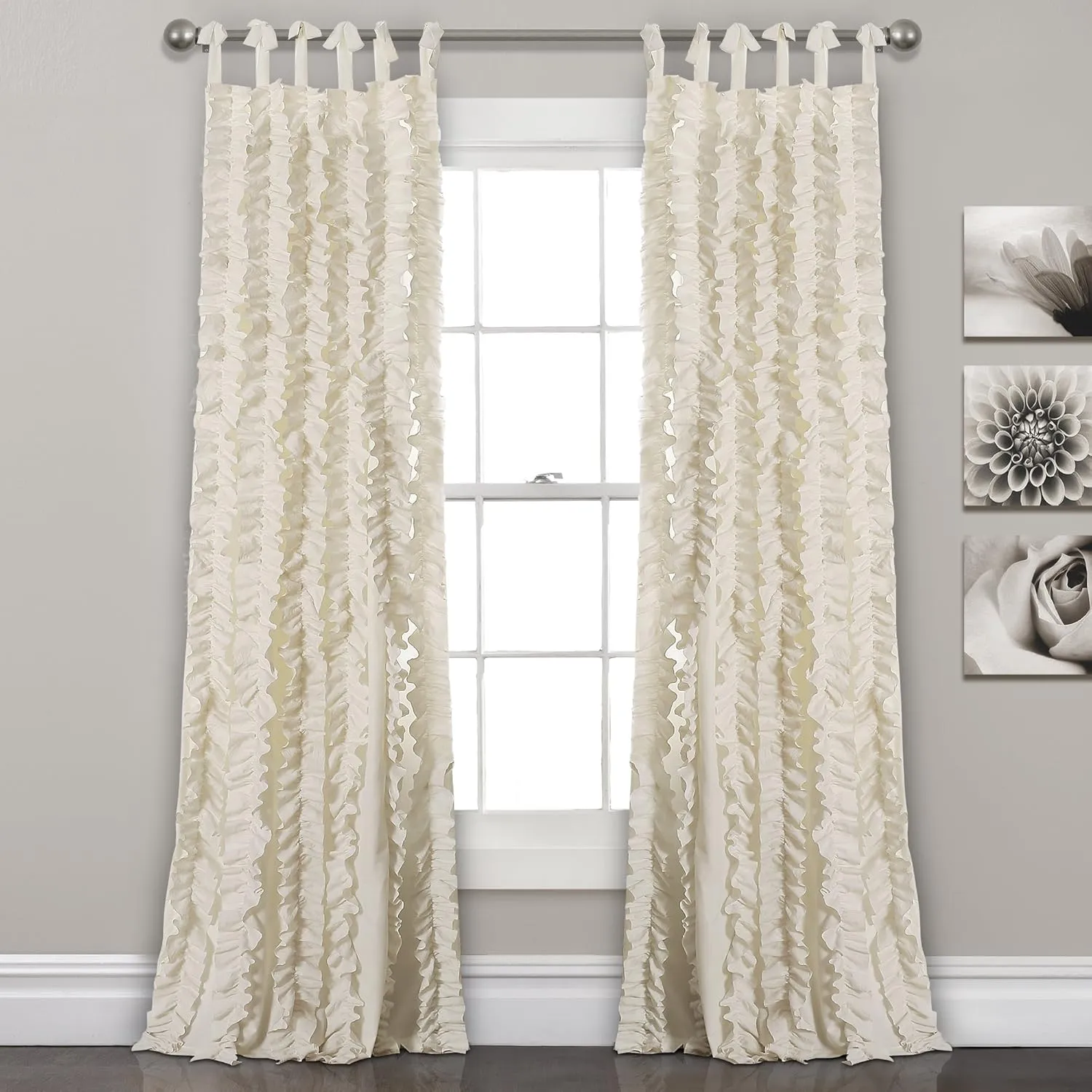 Lush Decor, Ivory Sophia Ruffle Curtain | Textured Window Panel Set for Living, Dining Room, Bedroom (Pair), 84” x 40, 84" x 40" 16T002476