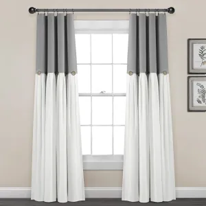 Lush Decor Linen Button 100% Blackout Window Curtain Panel, Single, 40" W x 84" L, Dark Gray & White - Blackout Curtains - Rustic Decor - Country Farmhouse Curtains For Bedroom