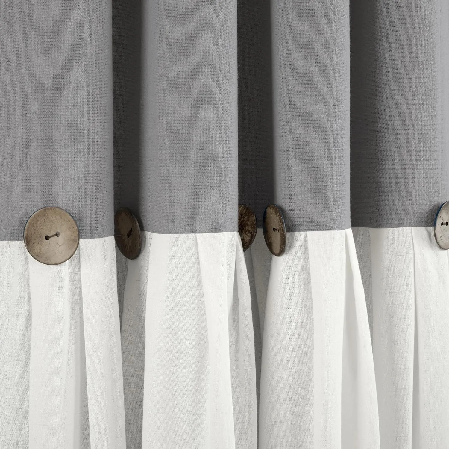 Lush Decor Linen Button 100% Blackout Window Curtain Panel, Single, 40" W x 84" L, Dark Gray & White - Blackout Curtains - Rustic Decor - Country Farmhouse Curtains For Bedroom