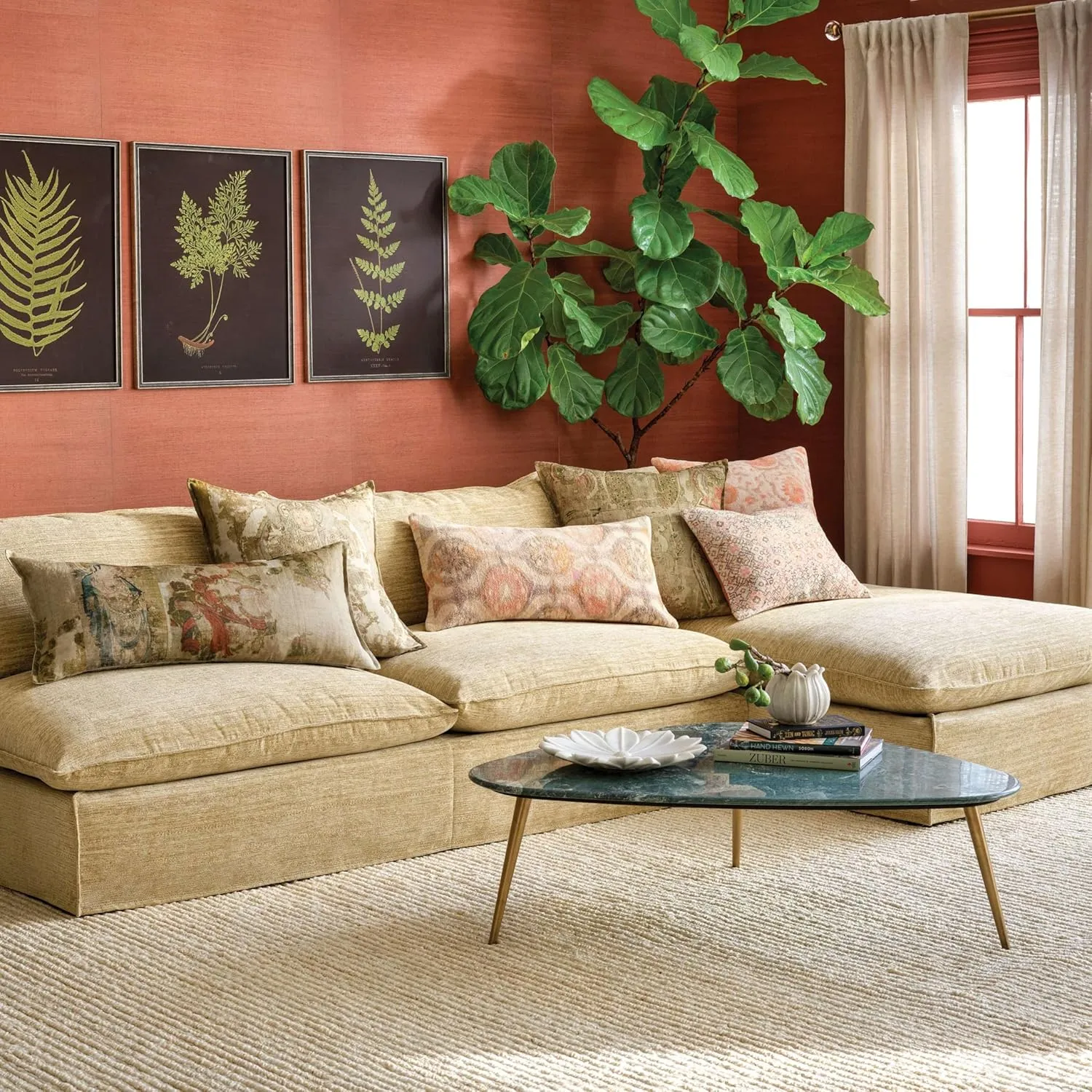 Lush Linen Natural Curtain Panel, 55" W x 108" L, Neutral Solid Pattern