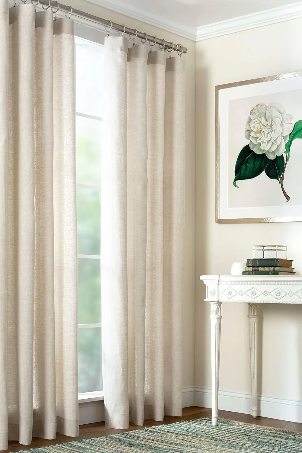 Lush Linen Natural Curtain Panel, 55" W x 108" L, Neutral Solid Pattern