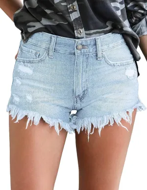 luvamia Women Casual High Waisted Denim Shorts Frayed Raw Hem Ripped Jeans Shorts