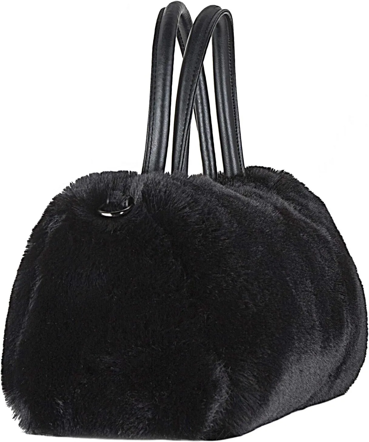 Luxe L 100% Faux Fur Bowler Bag for Women Soft Modern Top-Handle Handbag with Detachable and Adjustable Faux-Leather Strap