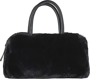 Luxe L 100% Faux Fur Bowler Bag for Women Soft Modern Top-Handle Handbag with Detachable and Adjustable Faux-Leather Strap