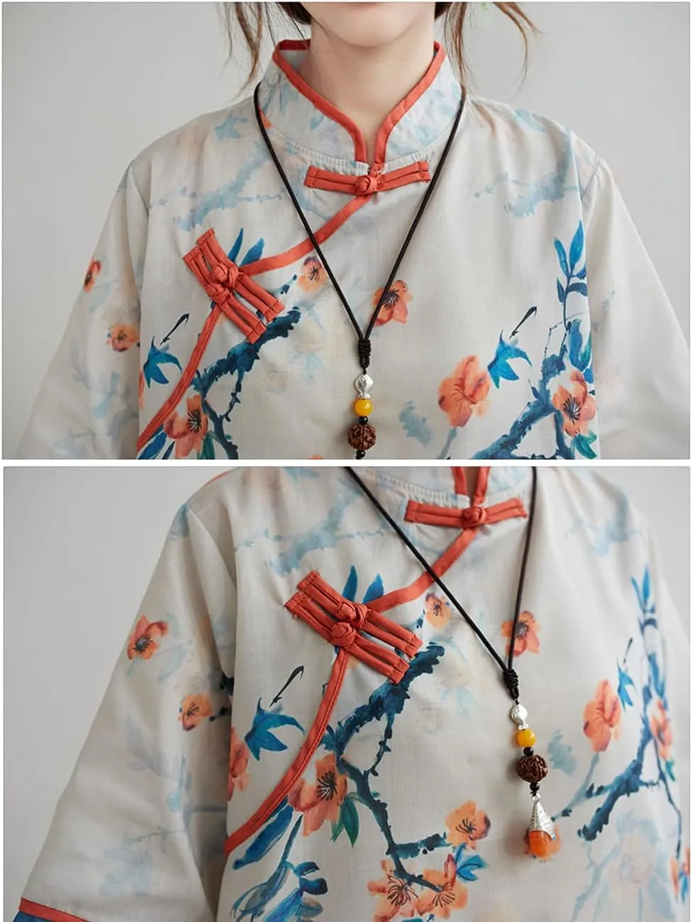 LUZU JUNU Summer Linen Shirt for Women Elegant Retro Chinese Frog Button Cute Floral Tunic Tops Blouse