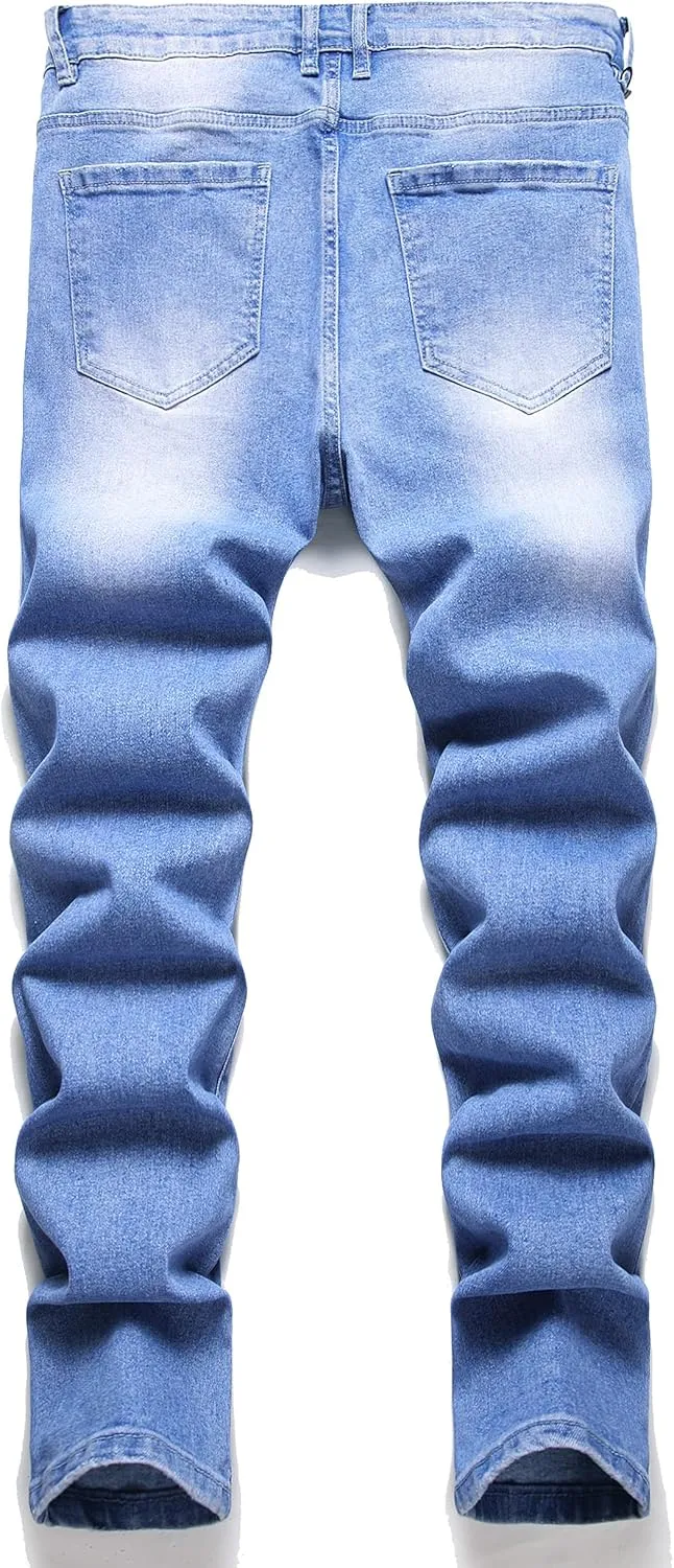 LZLER Mens Ripped Jeans,Distressed Destroyed Slim Fit Straight Leg Denim Pant with Holes