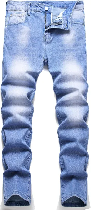 LZLER Mens Ripped Jeans,Distressed Destroyed Slim Fit Straight Leg Denim Pant with Holes