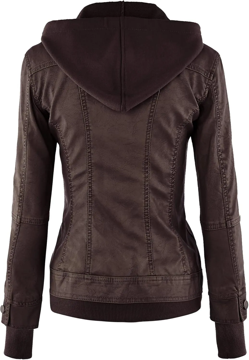Made By Johnny Faux Leather Jacket Women Motorcycle Coat for Biker with Removable Hood