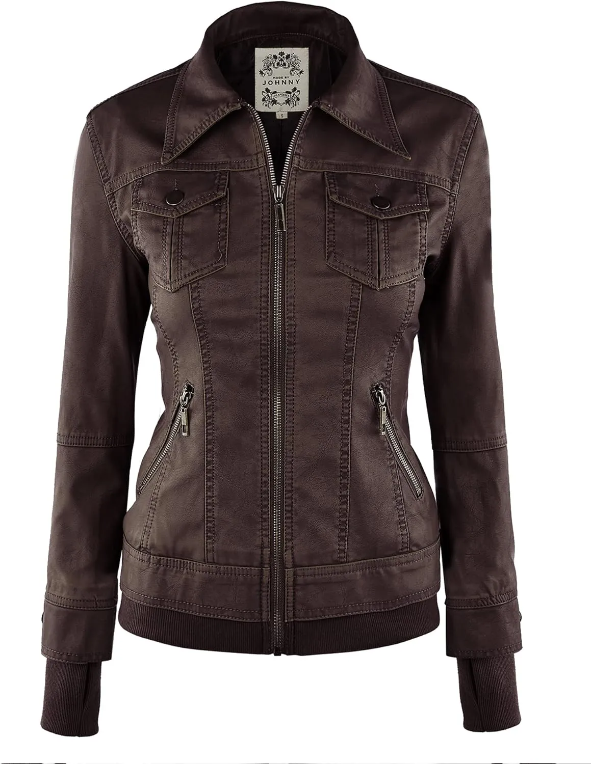 Made By Johnny Faux Leather Jacket Women Motorcycle Coat for Biker with Removable Hood