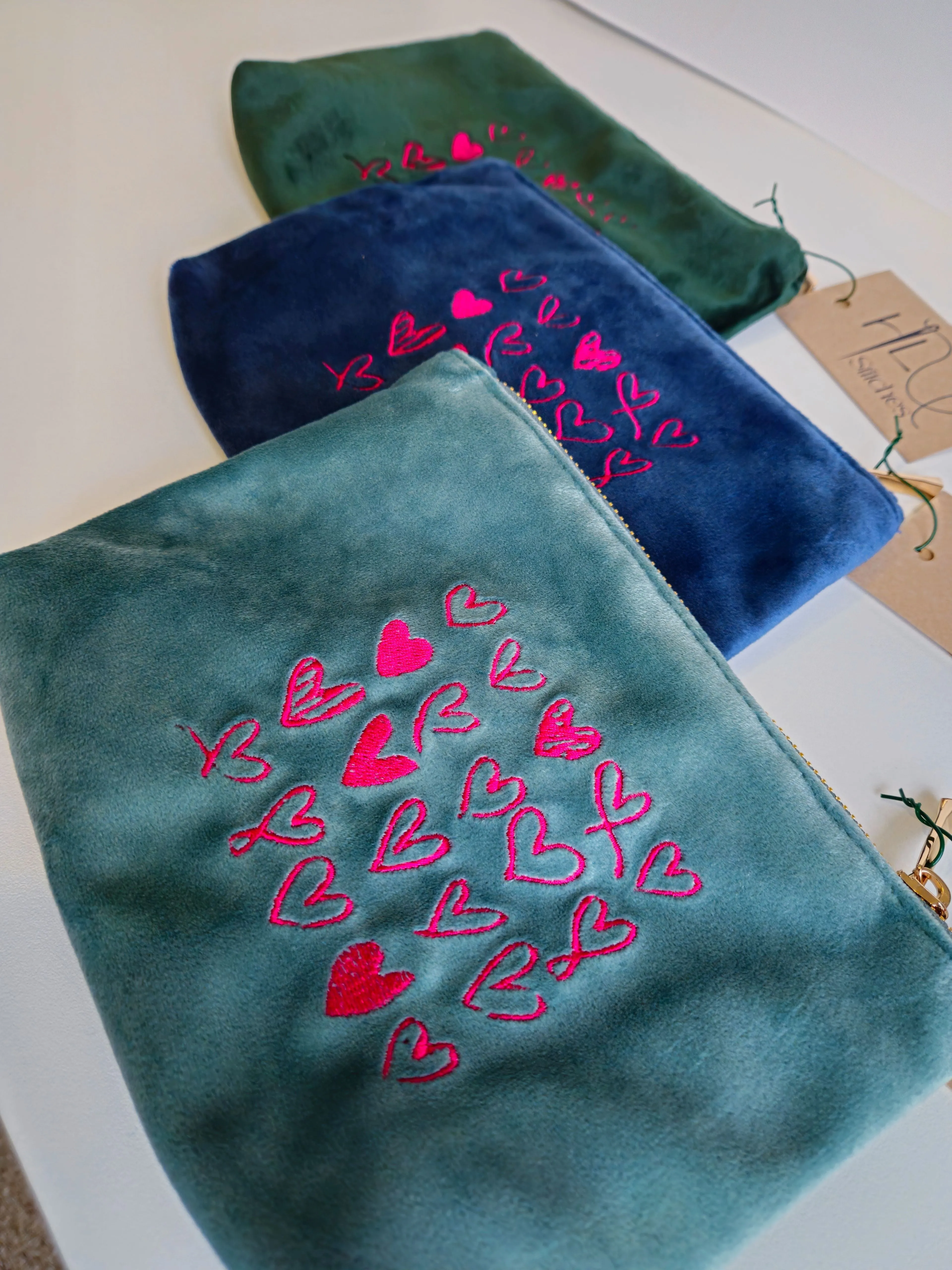Magenta Velvet Heart Pouch SMALL | Sustainable Makeup or Travel Pouch | Luxurious Feel