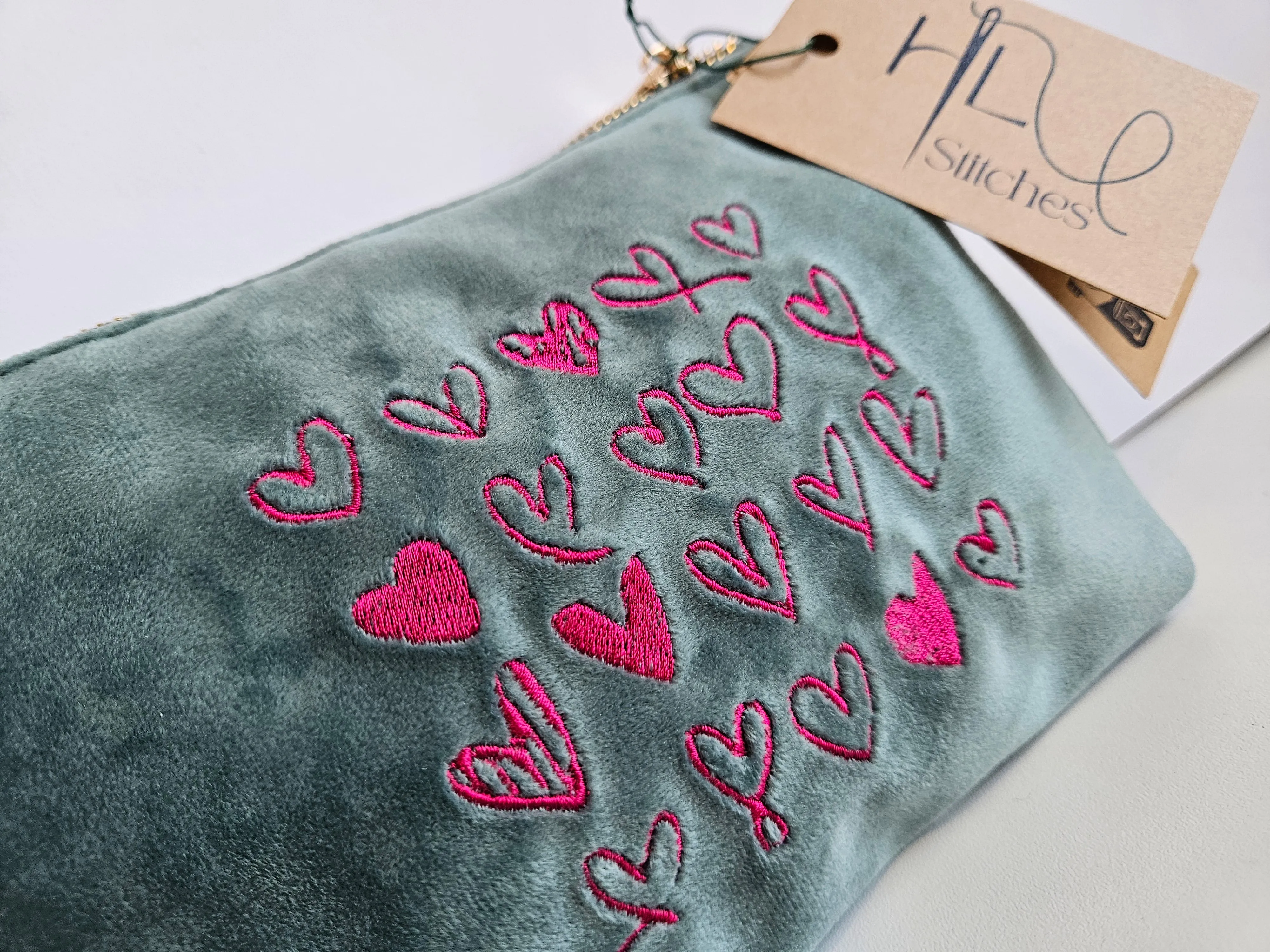 Magenta Velvet Heart Pouch SMALL | Sustainable Makeup or Travel Pouch | Luxurious Feel