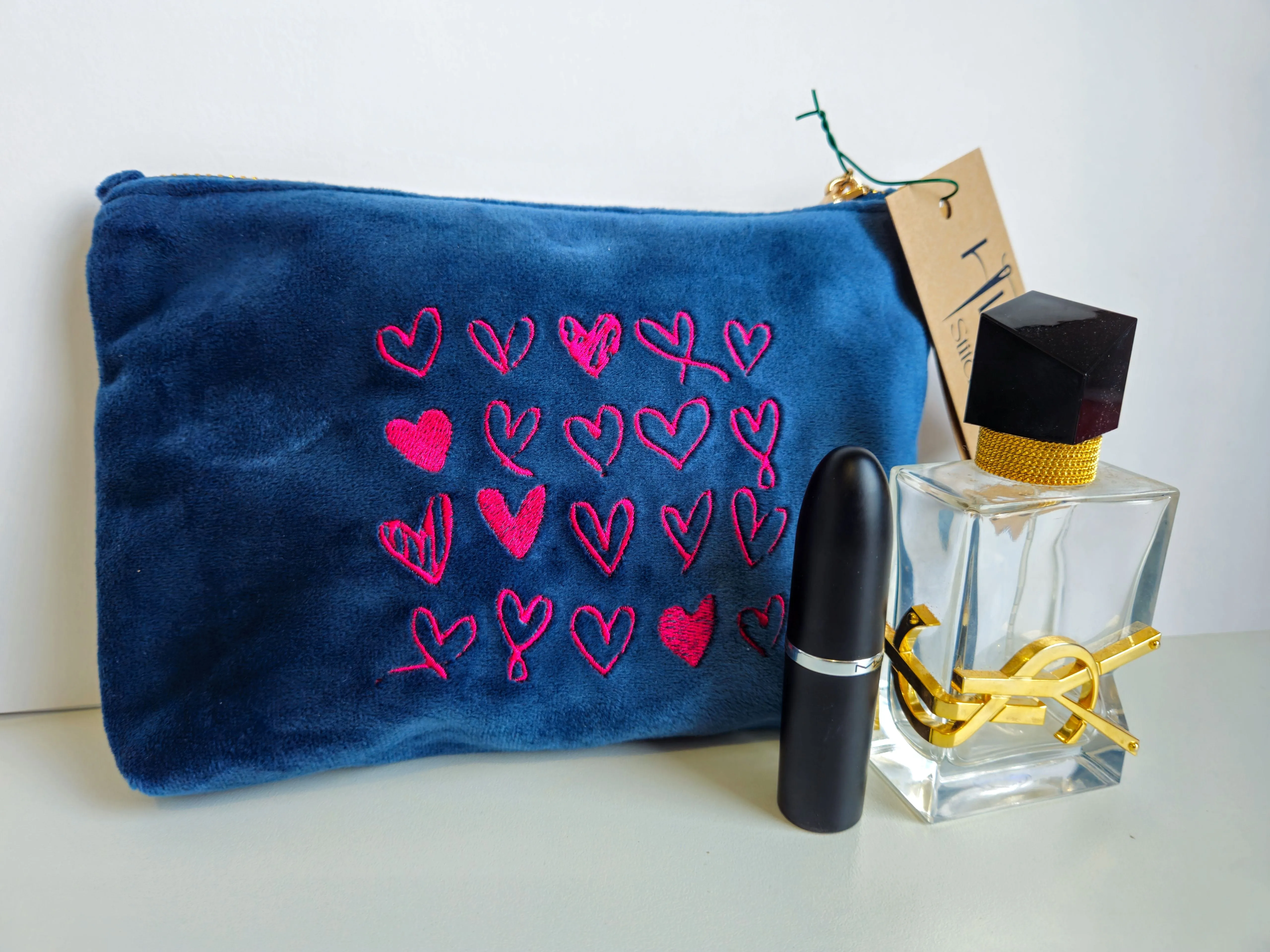 Magenta Velvet Heart Pouch SMALL | Sustainable Makeup or Travel Pouch | Luxurious Feel