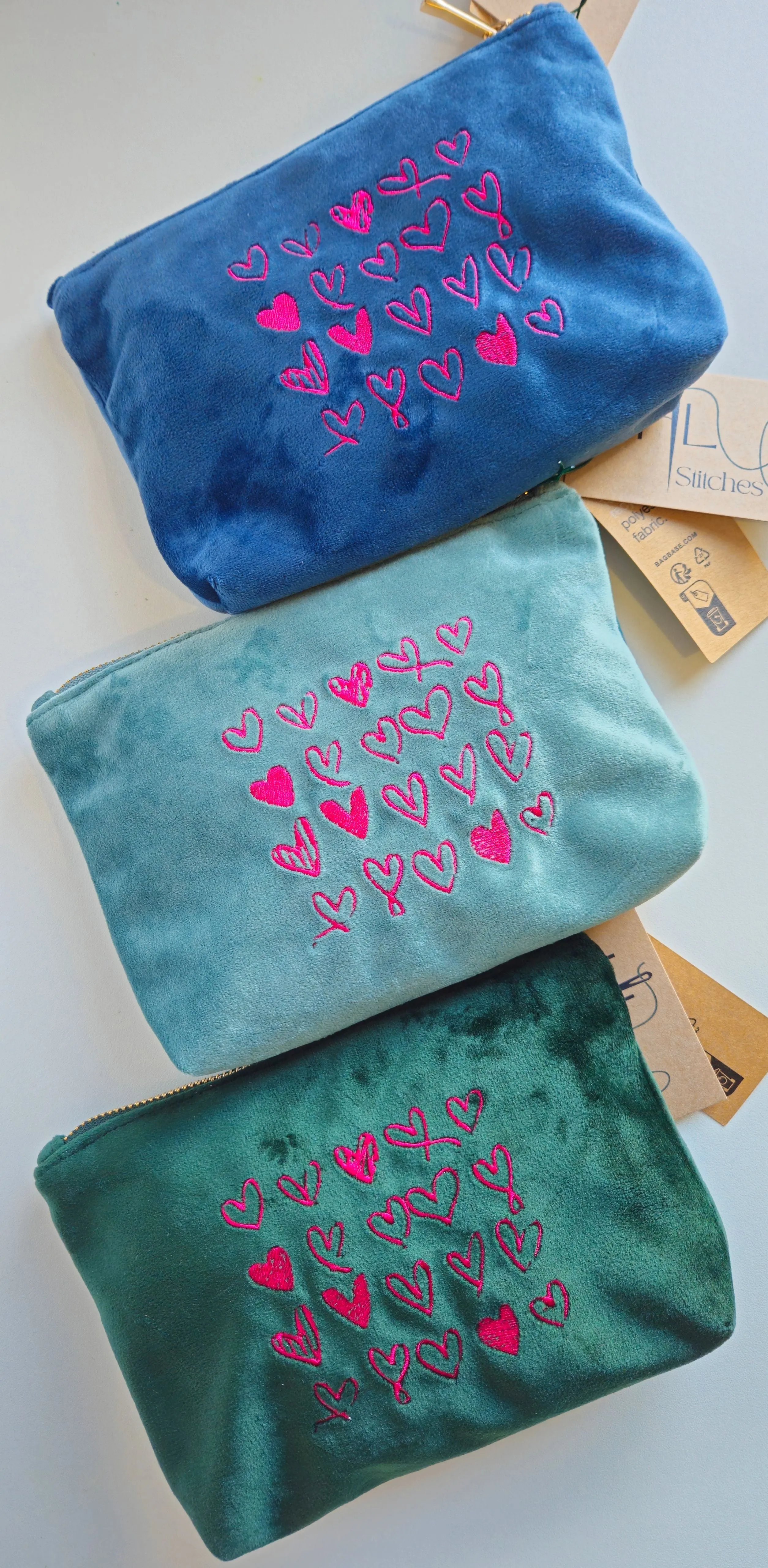 Magenta Velvet Heart Pouch SMALL | Sustainable Makeup or Travel Pouch | Luxurious Feel