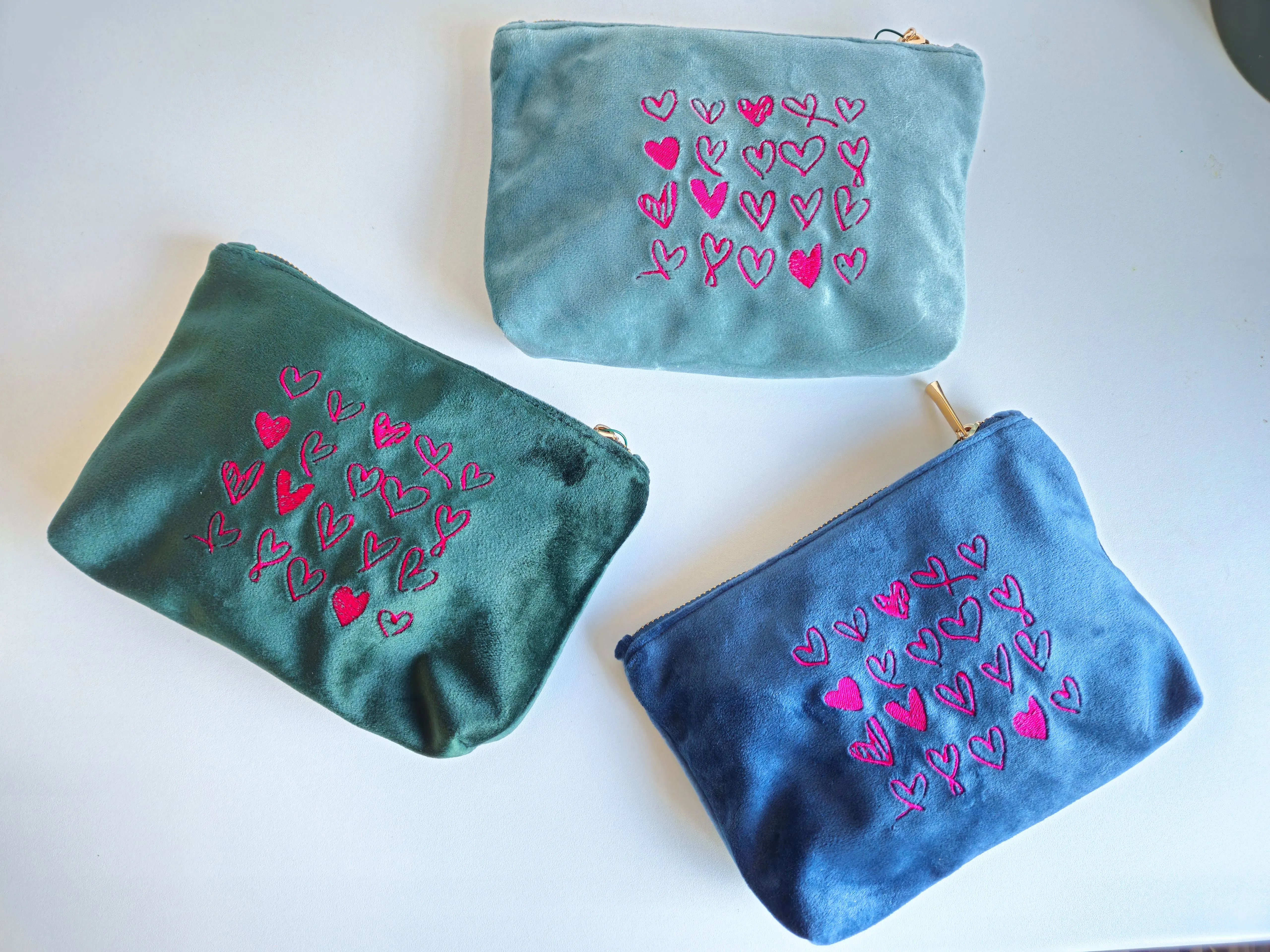 Magenta Velvet Heart Pouch SMALL | Sustainable Makeup or Travel Pouch | Luxurious Feel