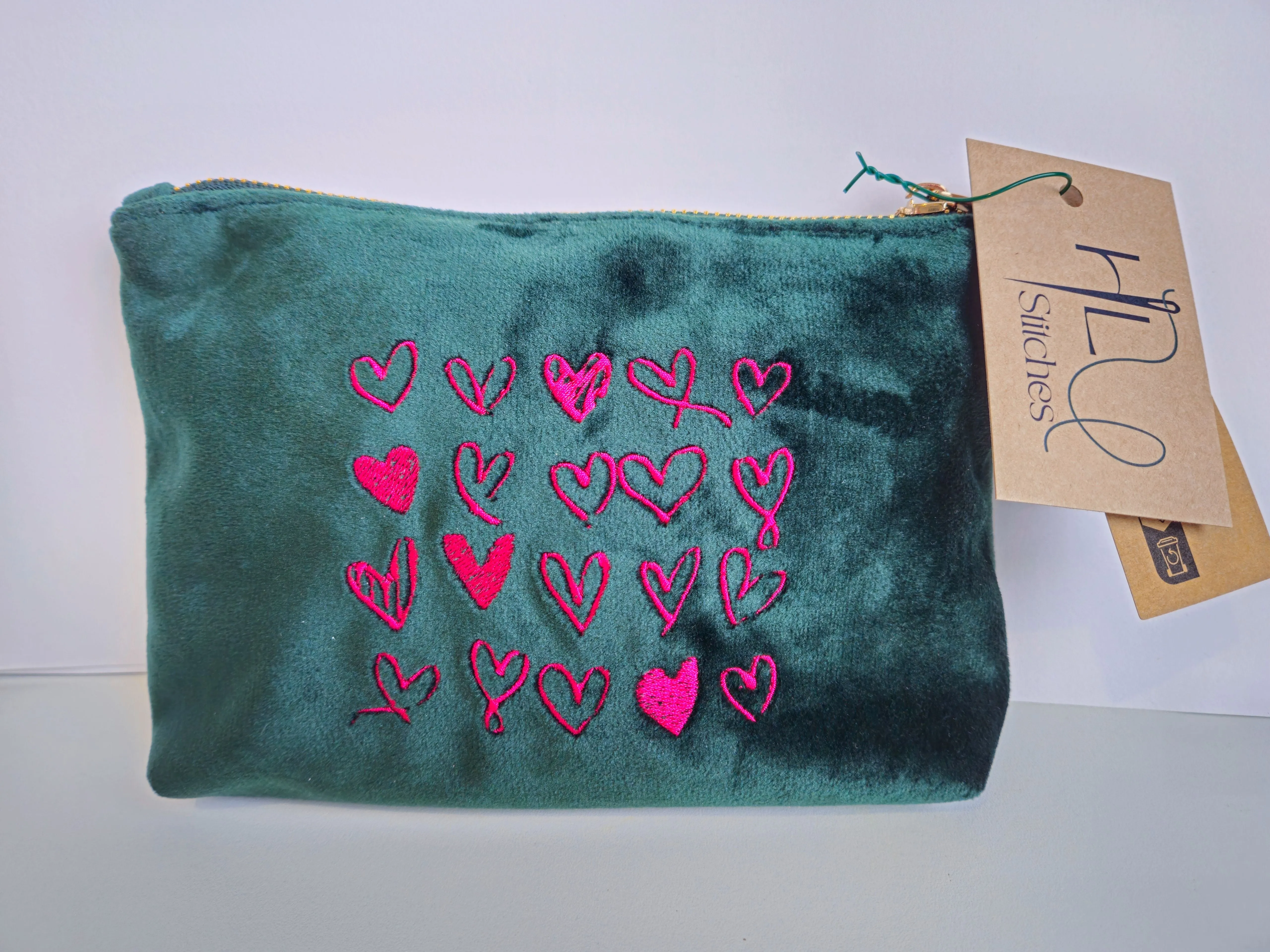 Magenta Velvet Heart Pouch SMALL | Sustainable Makeup or Travel Pouch | Luxurious Feel
