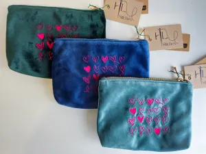 Magenta Velvet Heart Pouch SMALL | Sustainable Makeup or Travel Pouch | Luxurious Feel