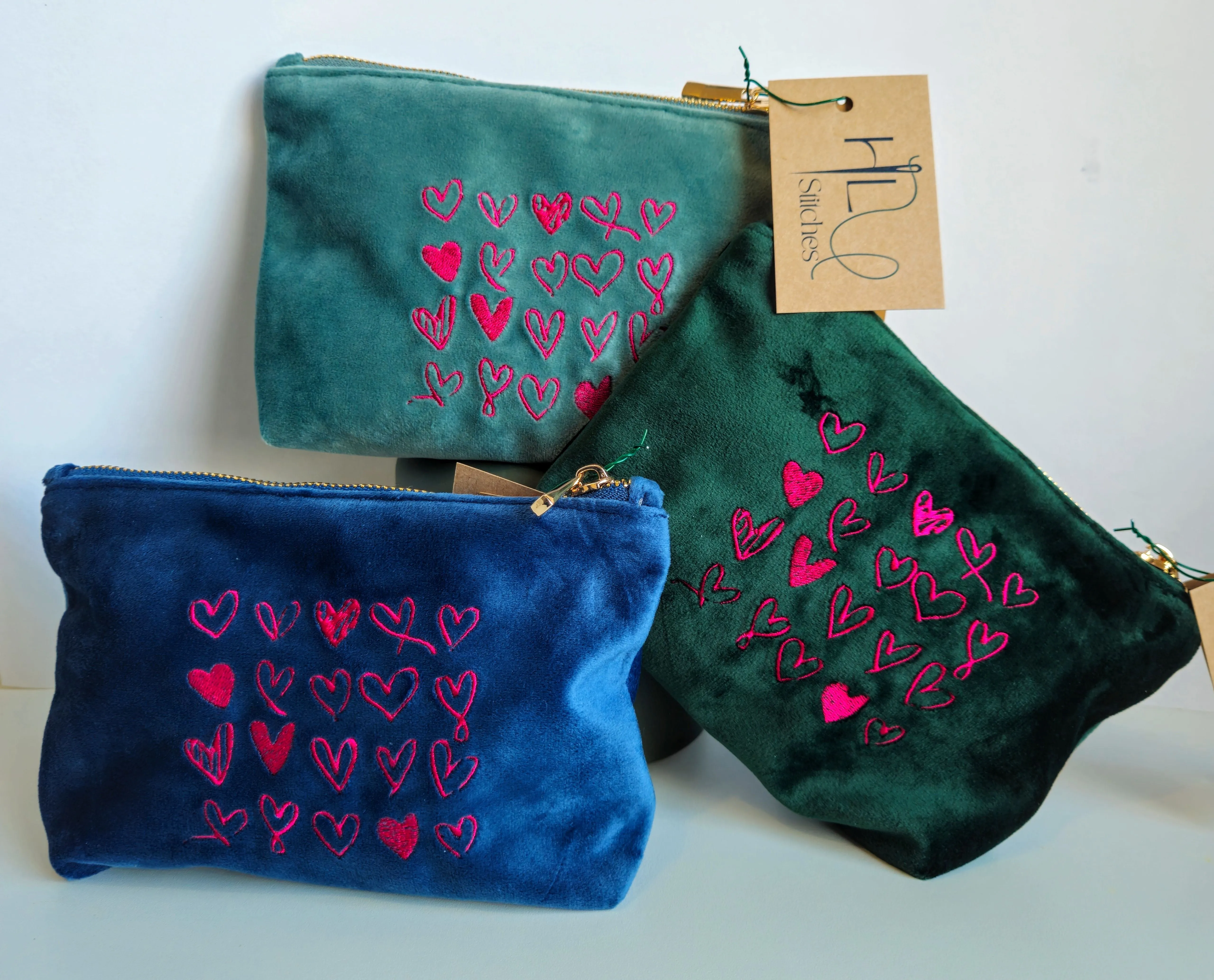 Magenta Velvet Heart Pouch SMALL | Sustainable Makeup or Travel Pouch | Luxurious Feel