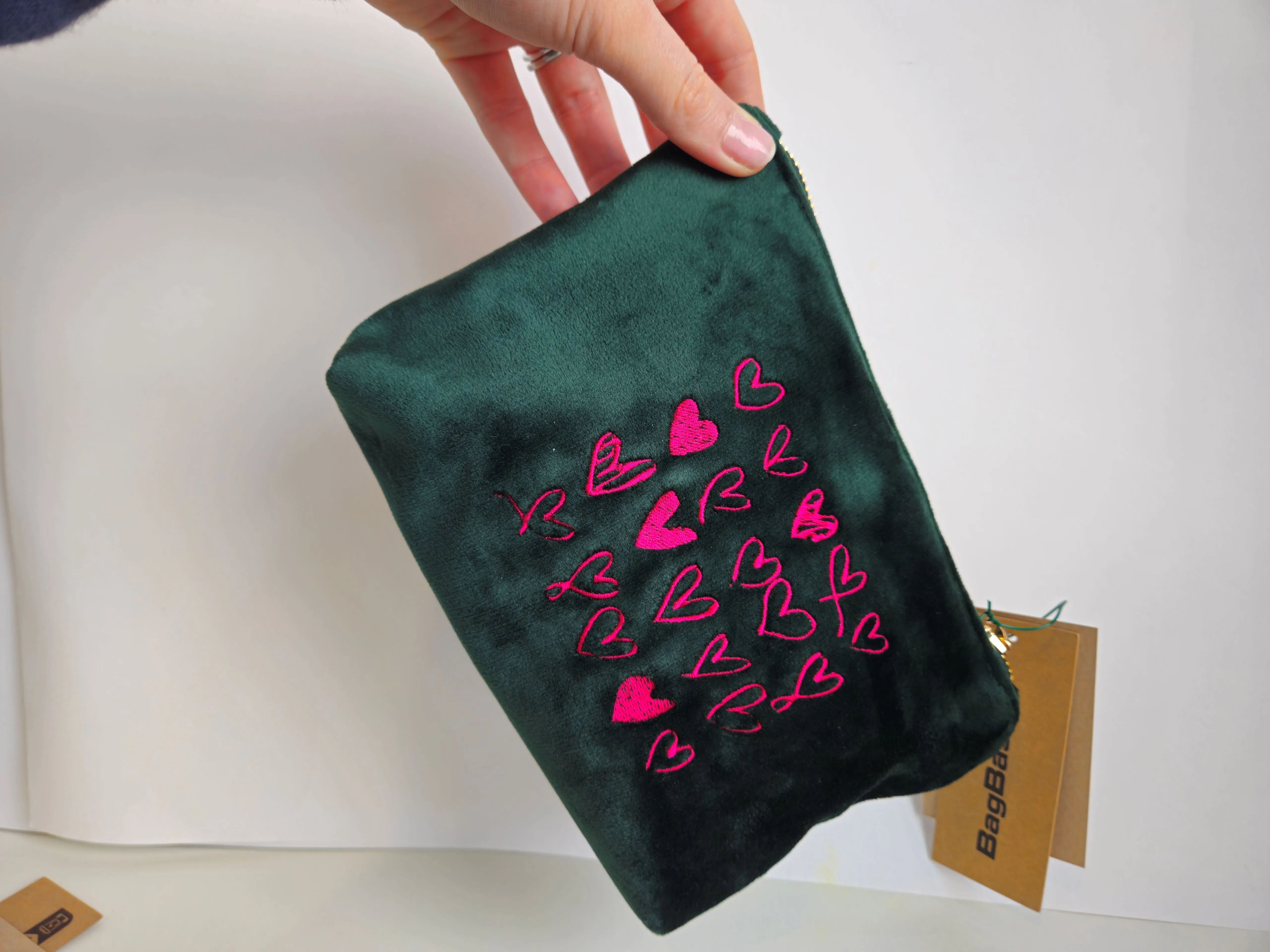 Magenta Velvet Heart Pouch SMALL | Sustainable Makeup or Travel Pouch | Luxurious Feel