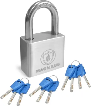 Magmaus® PDX/40 Heavy Duty Lock with 10 Keys - [Stainless Steel] Weatherproof Padlock for Outdoor Use - Ideal for Storage Unit, Shipping Container, Gate