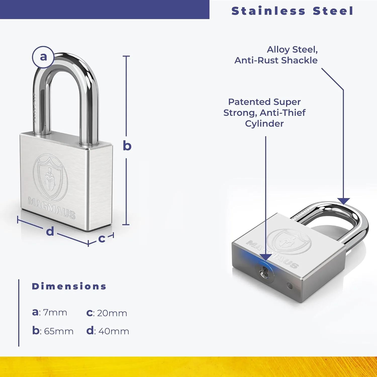 Magmaus® PDX/40 Heavy Duty Lock with 10 Keys - [Stainless Steel] Weatherproof Padlock for Outdoor Use - Ideal for Storage Unit, Shipping Container, Gate