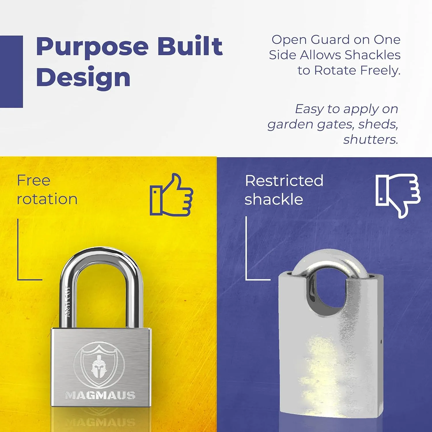Magmaus® PDX/40 Heavy Duty Lock with 10 Keys - [Stainless Steel] Weatherproof Padlock for Outdoor Use - Ideal for Storage Unit, Shipping Container, Gate
