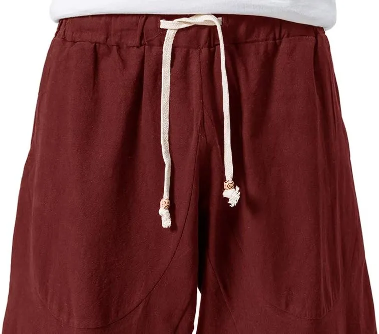 MAGNIVIT Men's Linen Cotton Capri Pants Loose Fit Elastic Waist Wide Leg Baggy Harem Pants