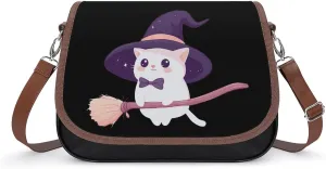 Manx Cat with Magic Wizard Hat Cute Crossbody Purses for Women Leather Shoulder Bag Adjustable Shoulder Strap Handbag