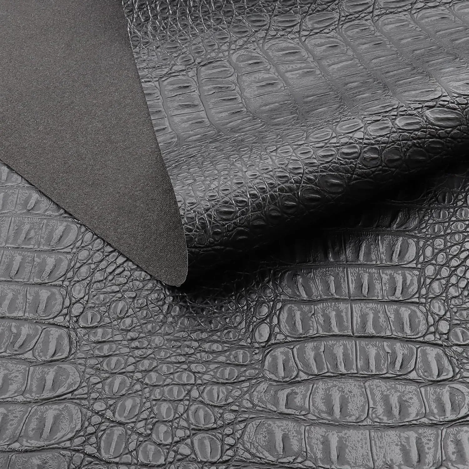 Marine Vinyl Fabric, Waterproof Upholstery Leather Fabric 55" Wide by 36" Crocodile Faux Leather Sheets 0.6mm Thick Anti-UV Non-Peeling Repairing for Sofa Car Boat Home, Black