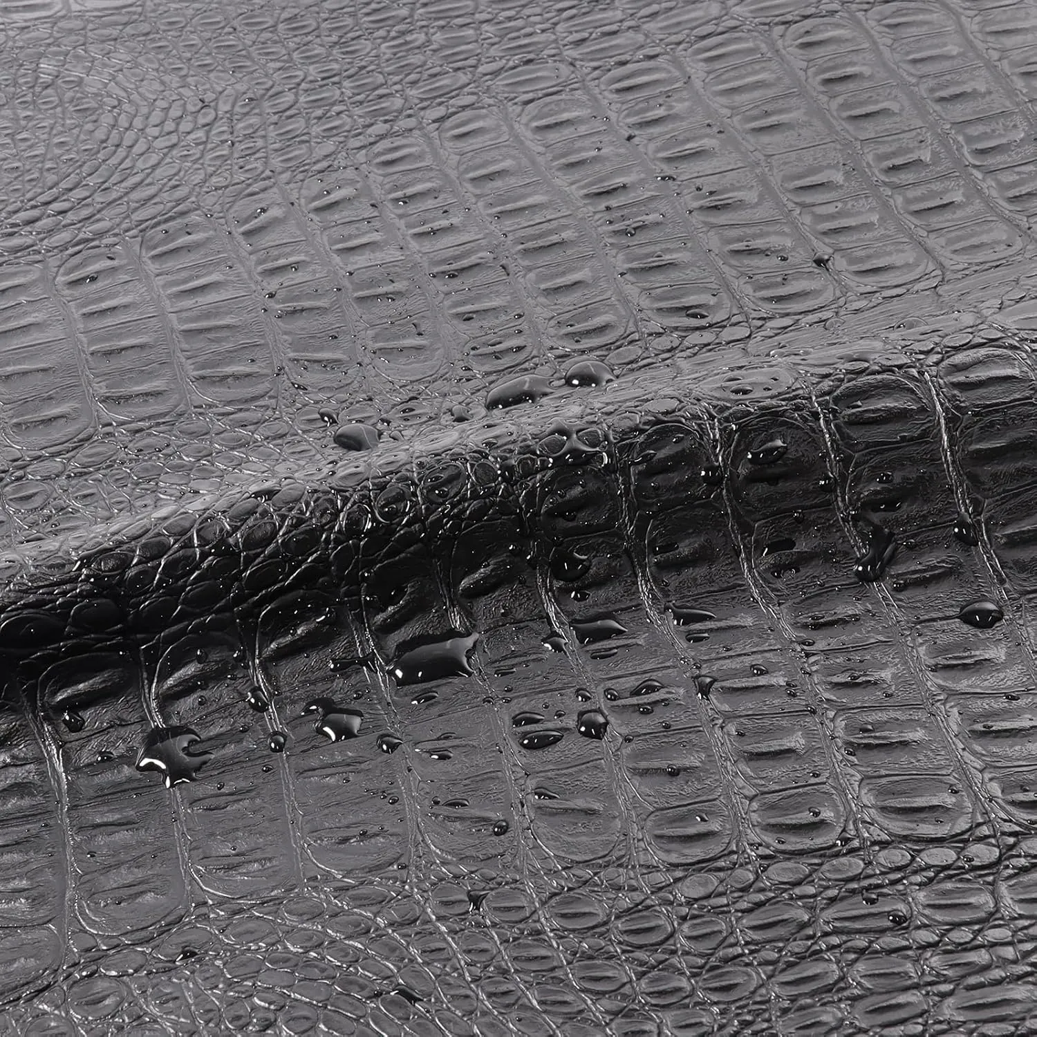 Marine Vinyl Fabric, Waterproof Upholstery Leather Fabric 55" Wide by 36" Crocodile Faux Leather Sheets 0.6mm Thick Anti-UV Non-Peeling Repairing for Sofa Car Boat Home, Black
