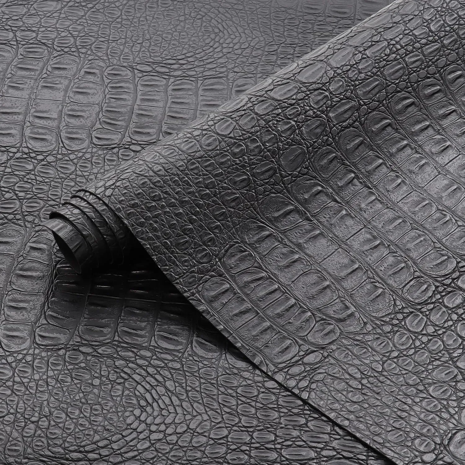 Marine Vinyl Fabric, Waterproof Upholstery Leather Fabric 55" Wide by 36" Crocodile Faux Leather Sheets 0.6mm Thick Anti-UV Non-Peeling Repairing for Sofa Car Boat Home, Black
