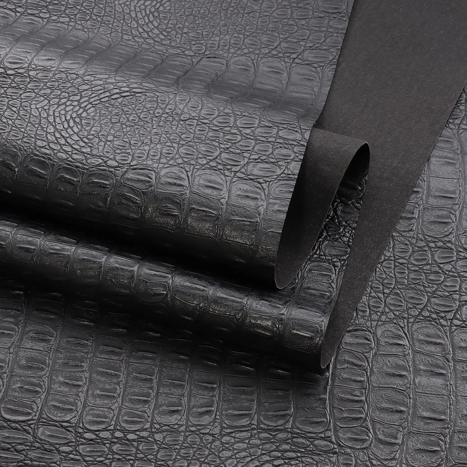 Marine Vinyl Fabric, Waterproof Upholstery Leather Fabric 55" Wide by 36" Crocodile Faux Leather Sheets 0.6mm Thick Anti-UV Non-Peeling Repairing for Sofa Car Boat Home, Black