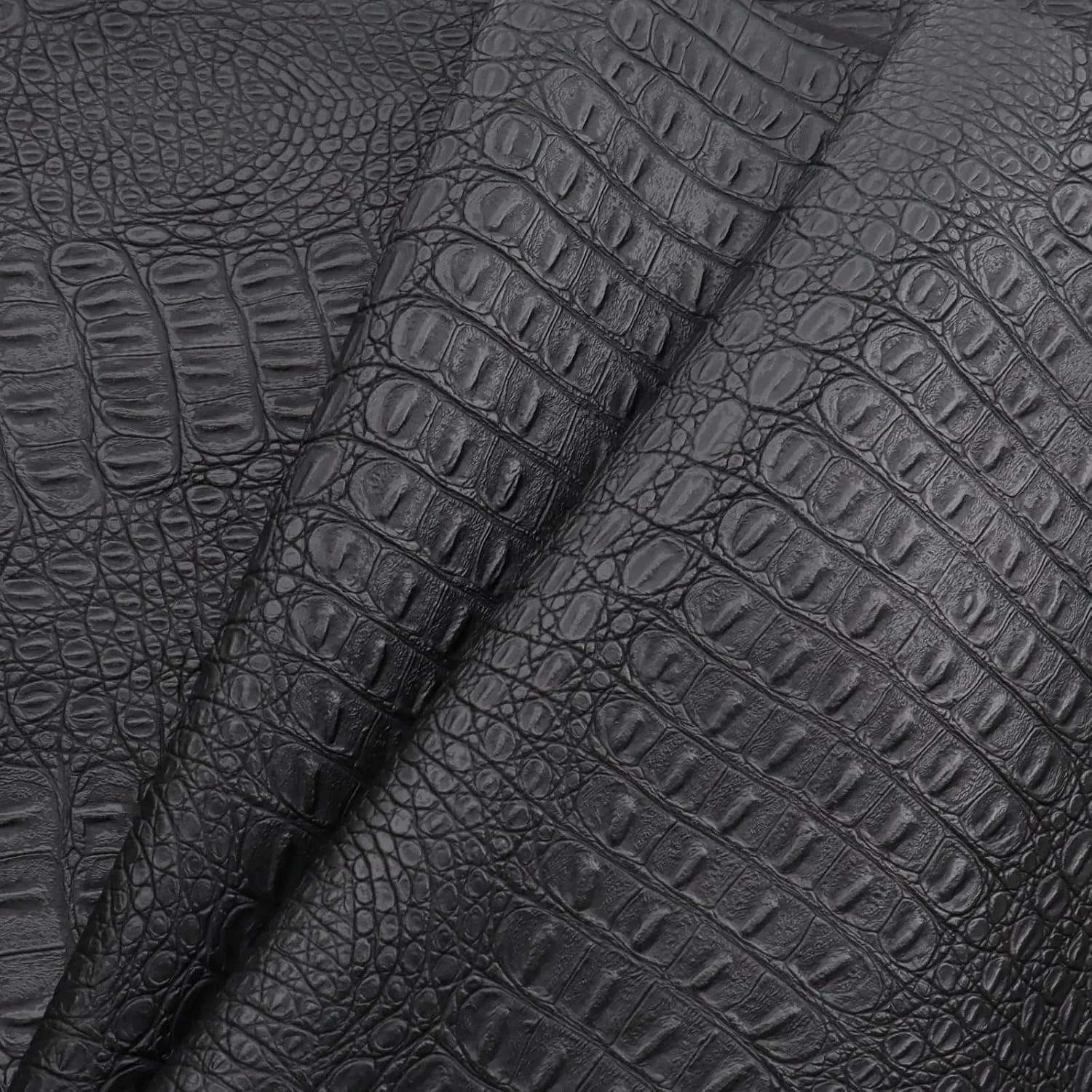 Marine Vinyl Fabric, Waterproof Upholstery Leather Fabric 55" Wide by 36" Crocodile Faux Leather Sheets 0.6mm Thick Anti-UV Non-Peeling Repairing for Sofa Car Boat Home, Black