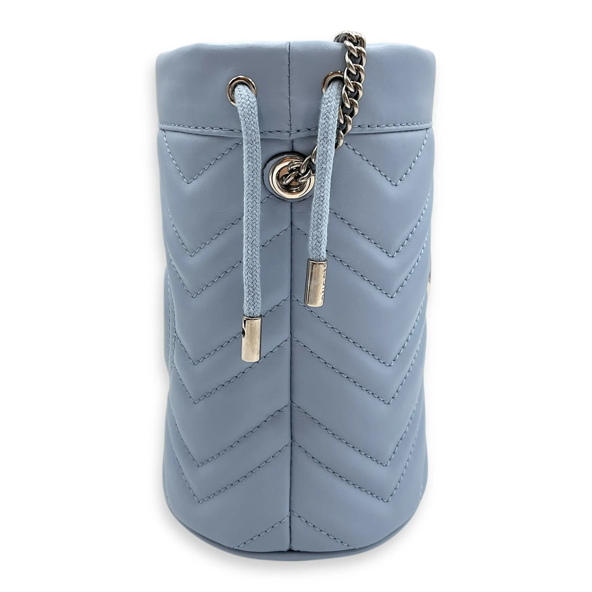 Marmont Bucket Mini Light Blue Bucket Bag in Calfskin, Silver hardware