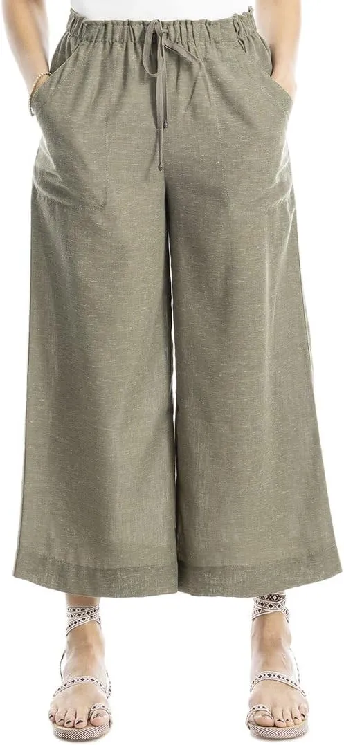 Max Studio Wide Leg Drawstring Linen-Blend Crop Pant