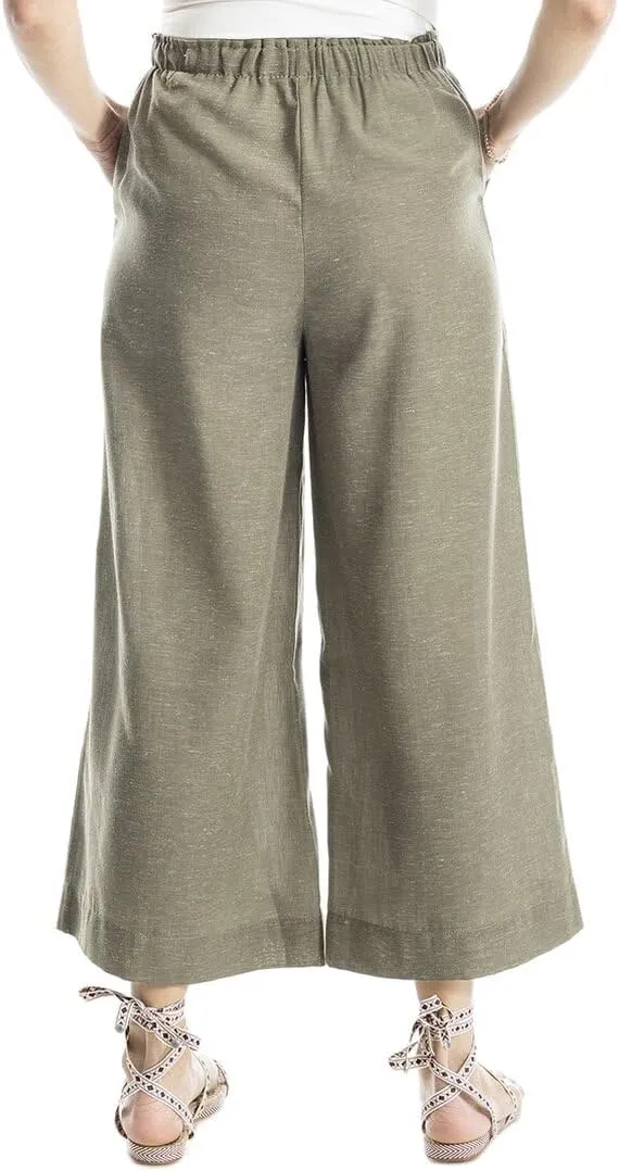 Max Studio Wide Leg Drawstring Linen-Blend Crop Pant