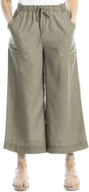Max Studio Wide Leg Drawstring Linen-Blend Crop Pant