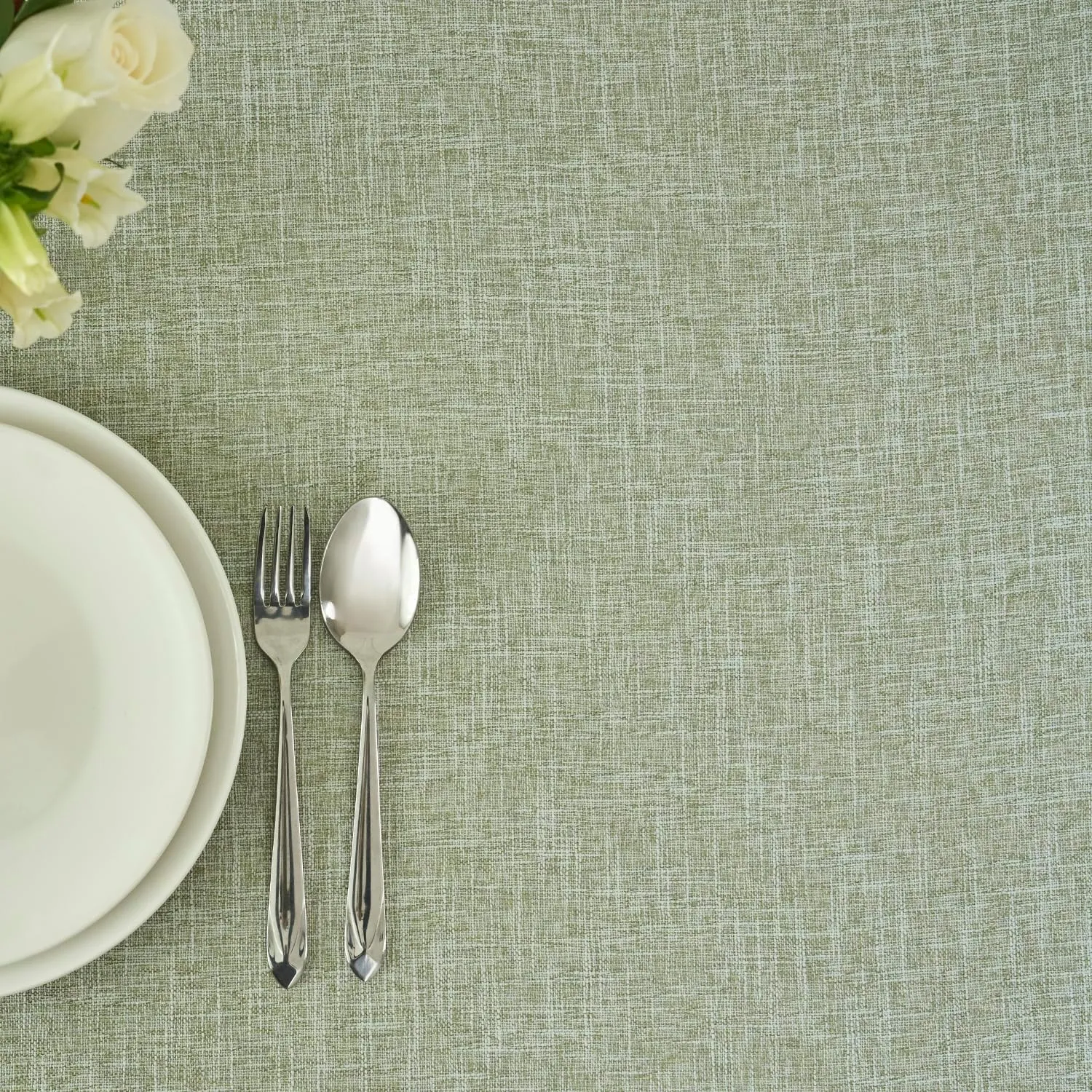 maxmill Flaxy Faux Linen Table Cloth with 2-Tone Slubby Texture Wrinkle Resistant Anti-Shrink Soft Tablecloth for Kitchen Dining Tabletop for Buffet Banquet Parties Rectangle 52 x 70 Inch Sage