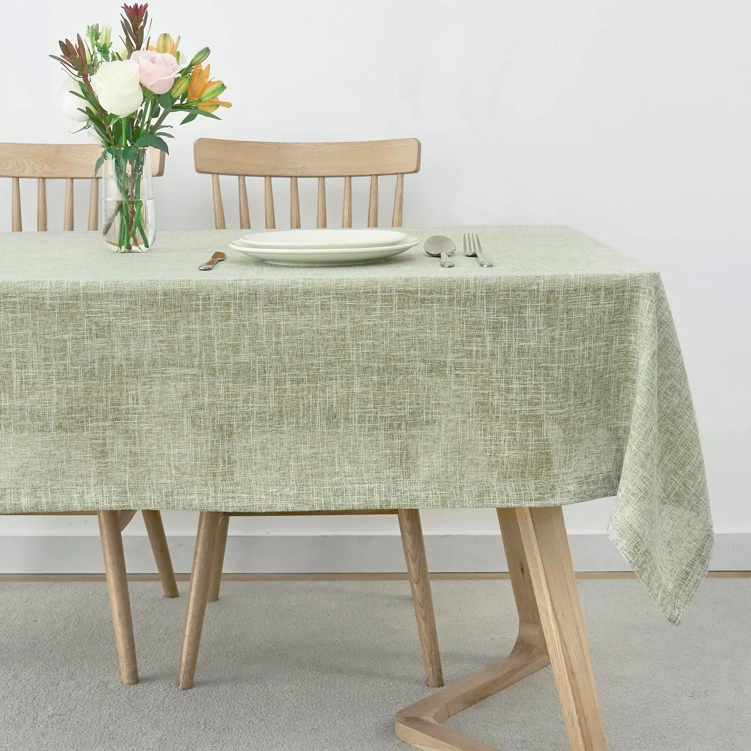 maxmill Flaxy Faux Linen Table Cloth with 2-Tone Slubby Texture Wrinkle Resistant Anti-Shrink Soft Tablecloth for Kitchen Dining Tabletop for Buffet Banquet Parties Rectangle 52 x 70 Inch Sage