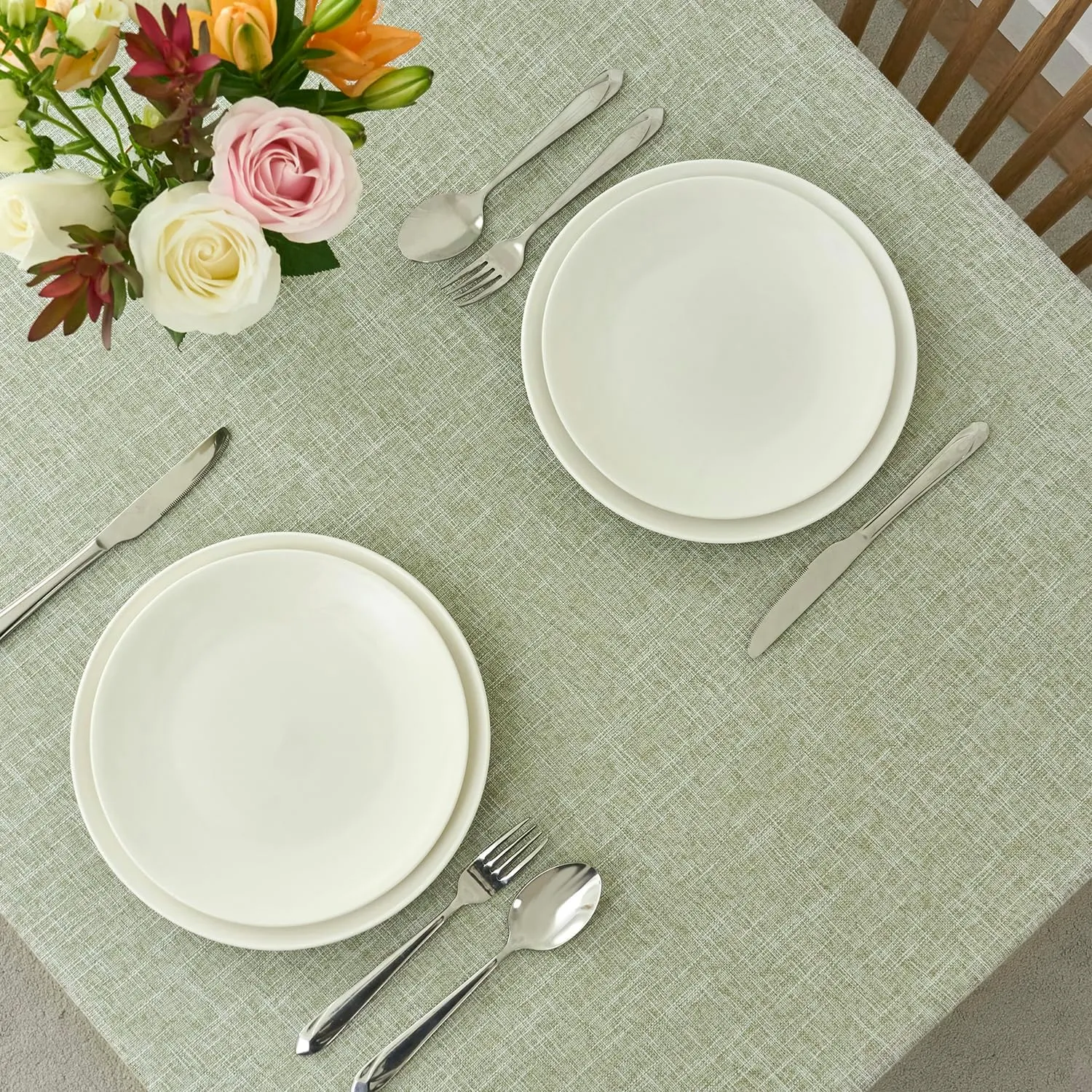 maxmill Flaxy Faux Linen Table Cloth with 2-Tone Slubby Texture Wrinkle Resistant Anti-Shrink Soft Tablecloth for Kitchen Dining Tabletop for Buffet Banquet Parties Rectangle 52 x 70 Inch Sage