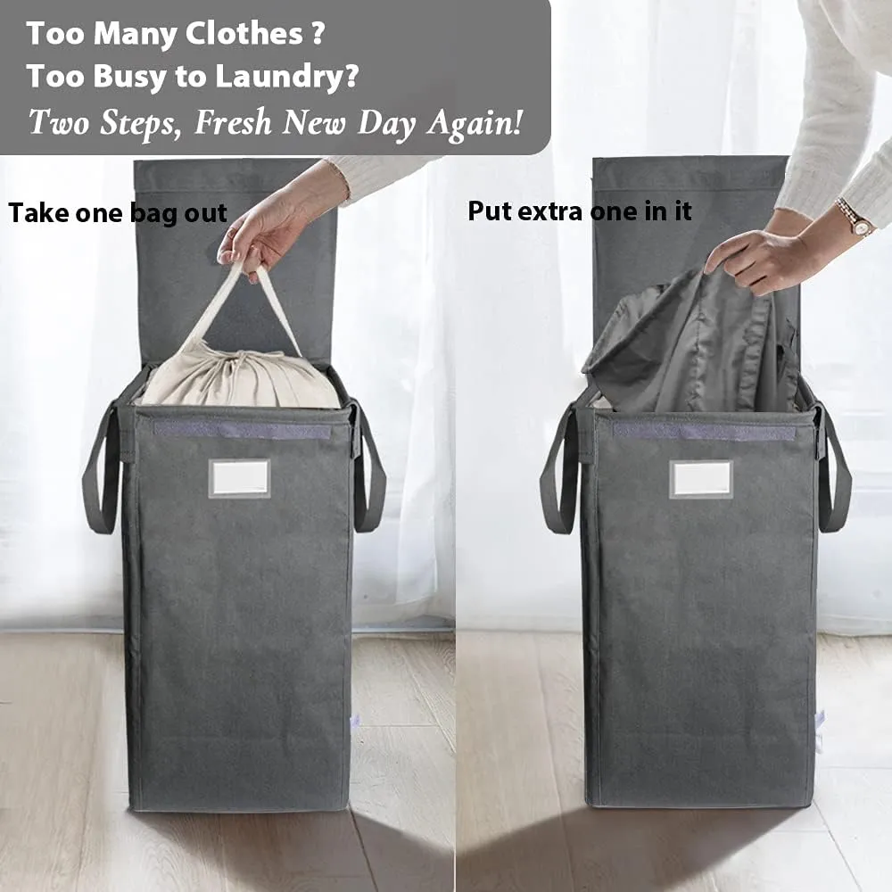 MCleanPin 210L Laundry Hamper with Lid and 2 Removable Liners, Collapsible Dirty Clothes Hamper with 2 Handles, Collapsible Laundry Basket Baby Nursery Hamper Dorm Room Basket for College,(Grey)