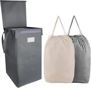 MCleanPin 210L Laundry Hamper with Lid and 2 Removable Liners, Collapsible Dirty Clothes Hamper with 2 Handles, Collapsible Laundry Basket Baby Nursery Hamper Dorm Room Basket for College,(Grey)